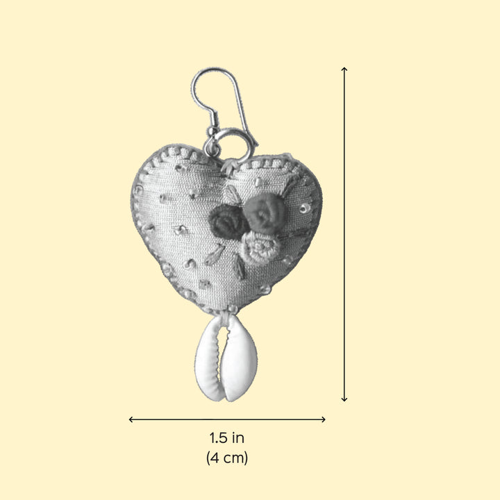 Handmade Textile Art Heart Shaped Dupion Silk Fabric Earrings