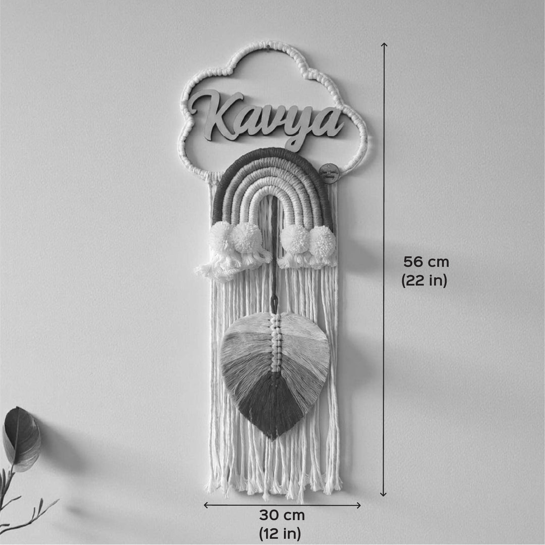 Personalized Macrame Pink Rainbow & Cloud Theme Kids Name Plate