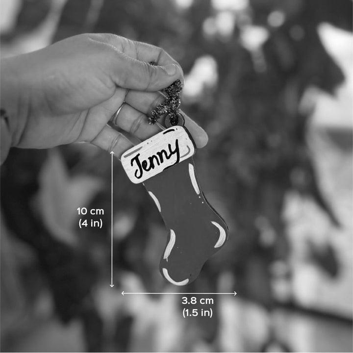 Personalized Hand-Painted Red Stocking Wooden Ornament For Christmas Decoration