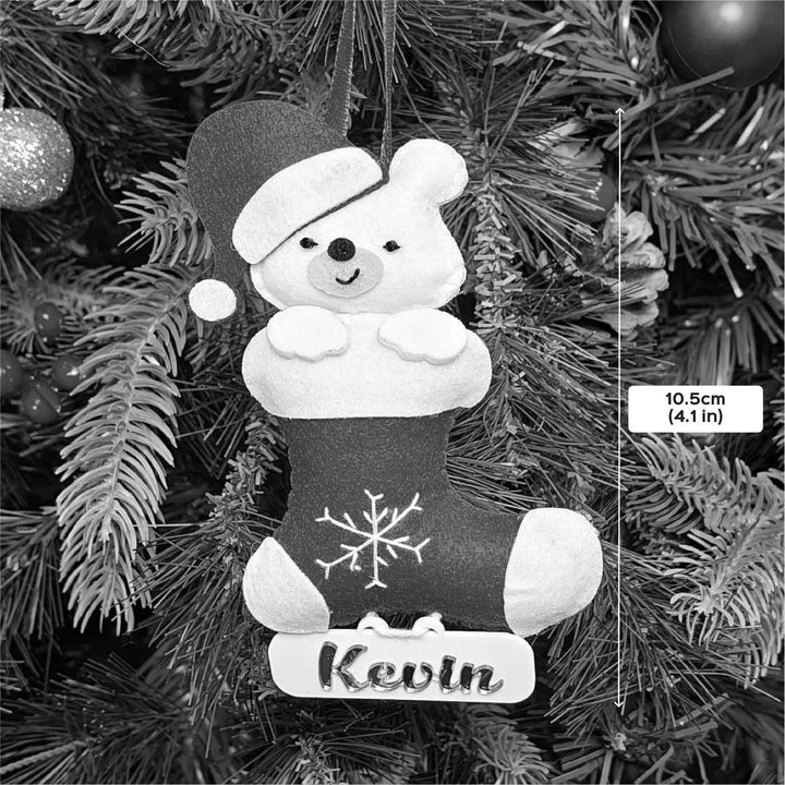 Personalized Handmade Snuggle Bear Stocking Felt Ornament