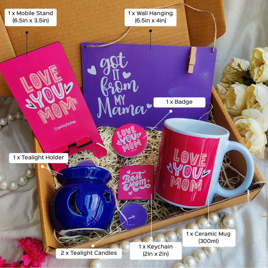 Photo Personalized Blue & Pink Hamper For Mothers | Set of 8