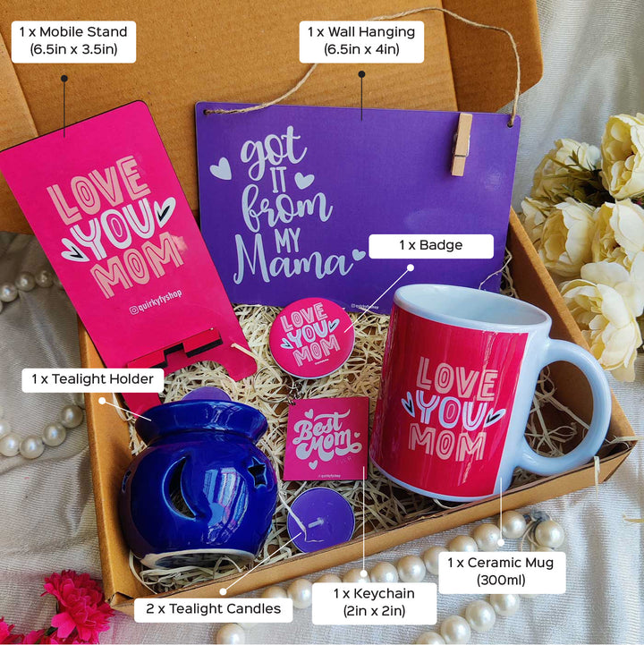 Photo Personalized Blue & Pink Hamper For Mothers | Set of 8
