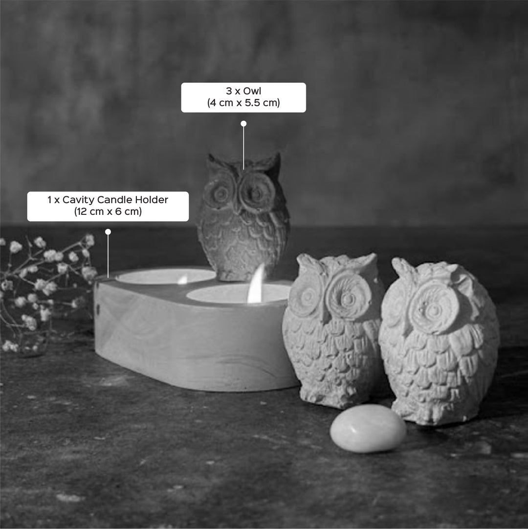 Handmade Concrete Lumos Trio Hamper | Includes 3 Owl Centerpiece And 1 Candle Holder