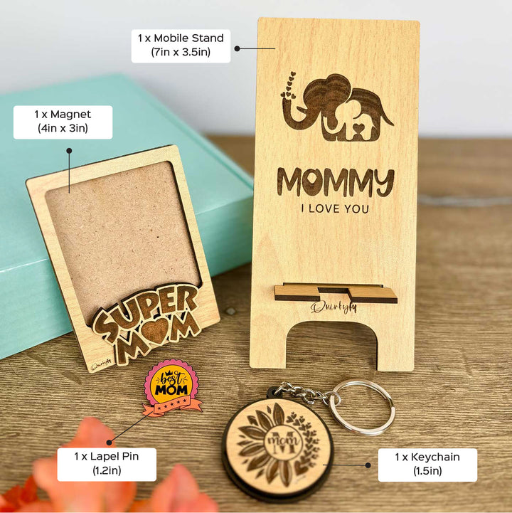 Photo Personalized "Super Mom" Hamper For Mothers | Set of 4