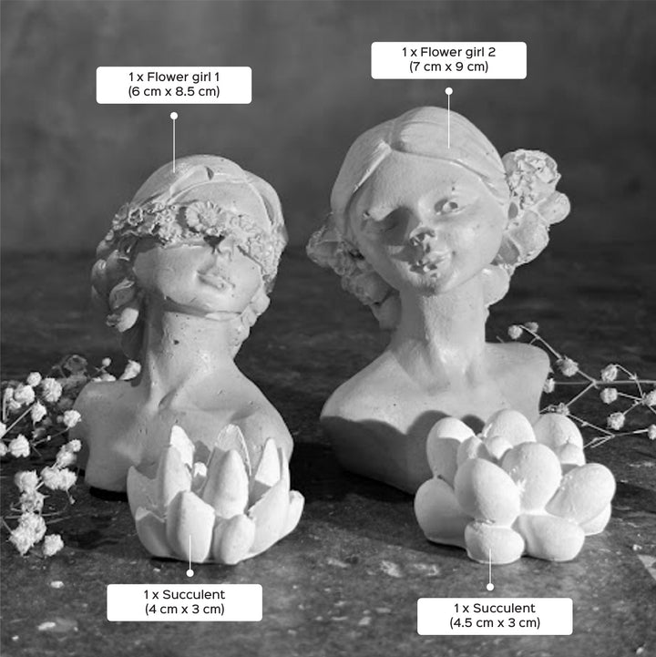 Handmade Concrete Floral Grace Hamper | Includes 2 Girl Centerpiece And 2 Succulents