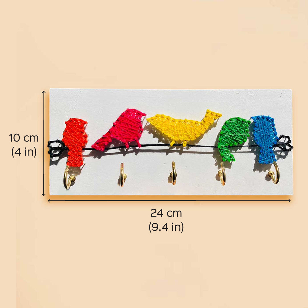 Handmade String Art Multicolour Birds Mdf Wood Key Hanger