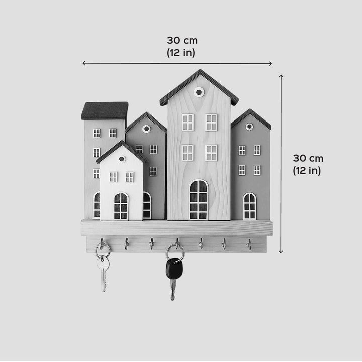 Stylish Miniature House Theme Wooden Key Holder | With 7 Hooks