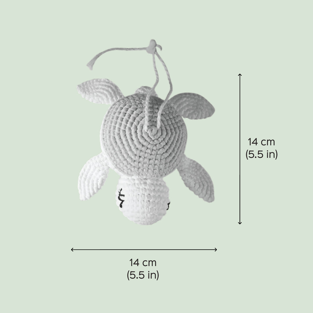 Handmade Crochet Turtle Theme Kids Rakhi And Toy Combo With Roli Chawal Set Of 2 - Dimension Chart with Measurements