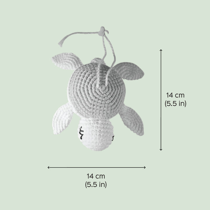 Handmade Crochet Turtle Theme Kids Rakhi And Toy Combo With Roli Chawal Set Of 2 - Dimension Chart with Measurements