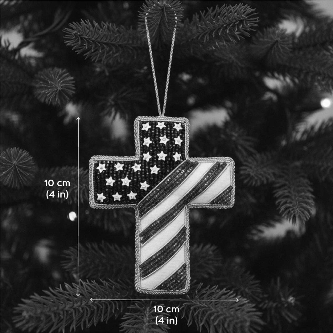 Stars And Stripes Cross Premium Zardozi Ornament