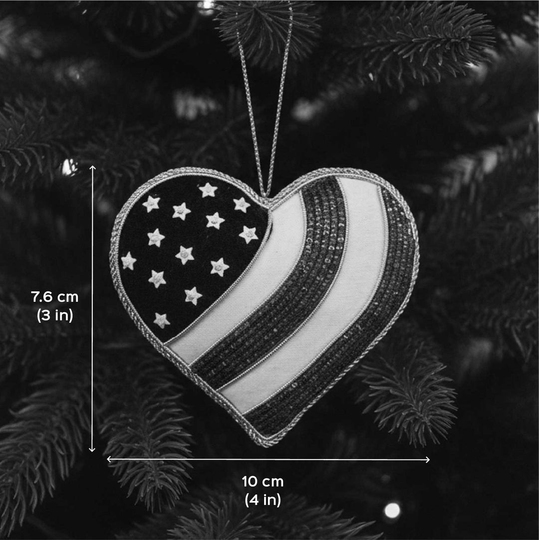 Heart In Red Stars And Stripes Premium Zardozi Ornament