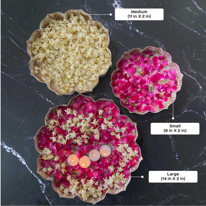 3 Pc | Lotus Shape Iron Urli Tray Set