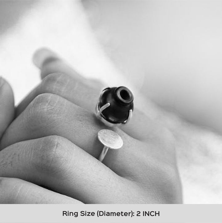 Minimal Handmade Traditional Black Kalash Ring | 22K Gold Plated