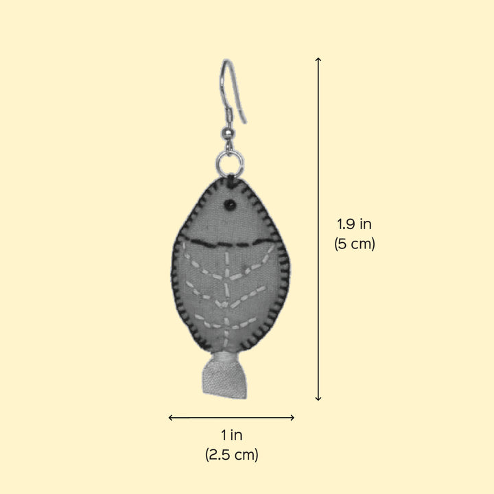 Handmade Textile Art Fish Shaped Hook Dupion Silk Fabric Earrings