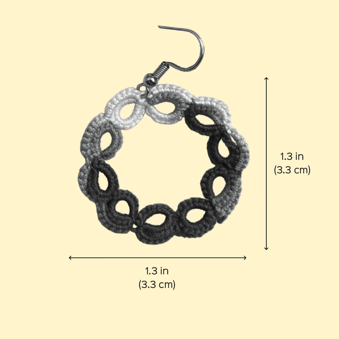 Handmade Tatting Blue Hoop Style Cotton Earrings