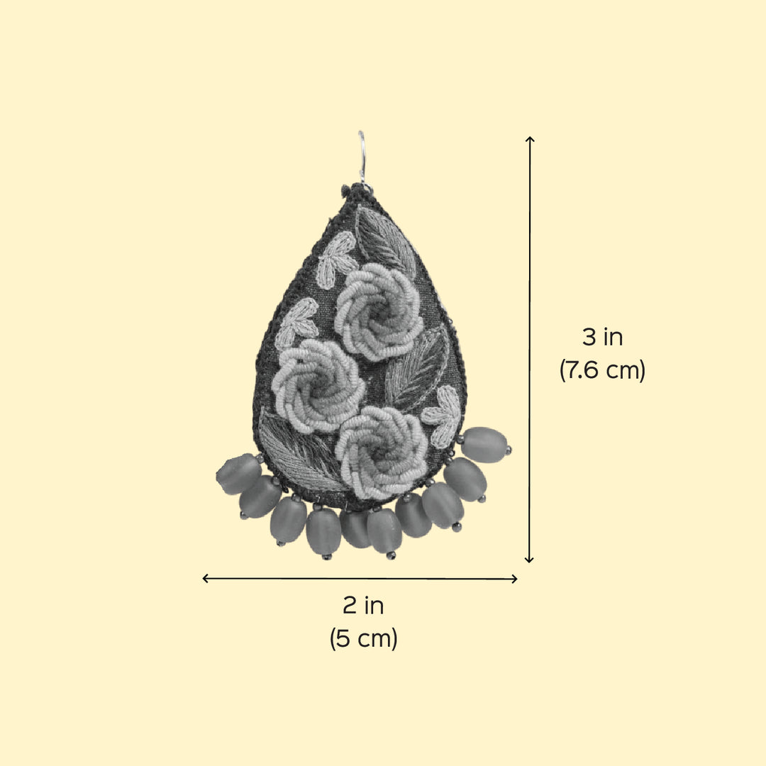 Hand Embroidered Beaded Rose Design Earrings