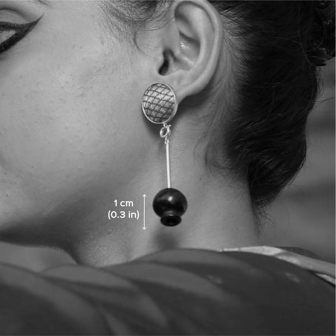 Minimal Handmade Beige Zari Inverted Pot Design Brass Earrings | 22K Gold Plated