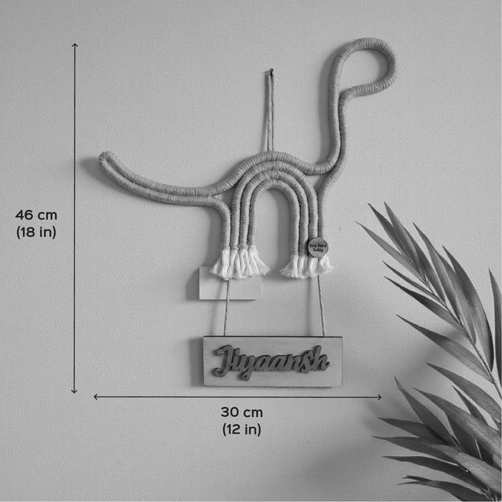 Personalized Macrame Dinosaur Theme Kids Name Plate