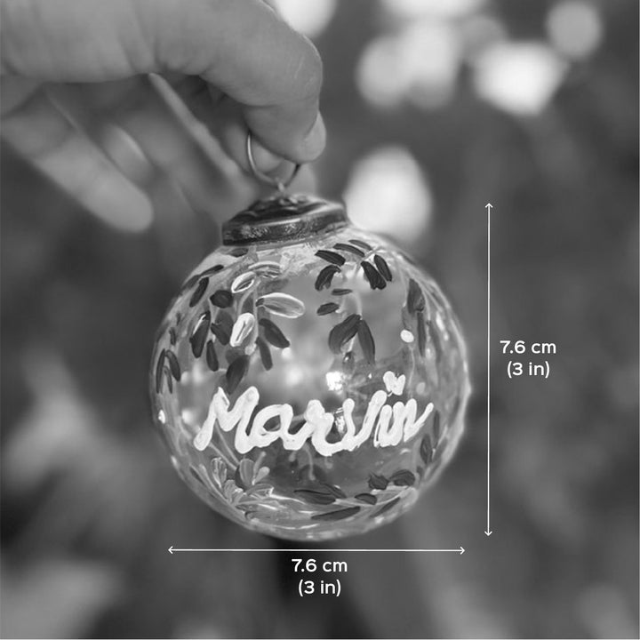 Personalized Hand-Painted Blue Leaves Glass Ball Ornament For Christmas Decoration