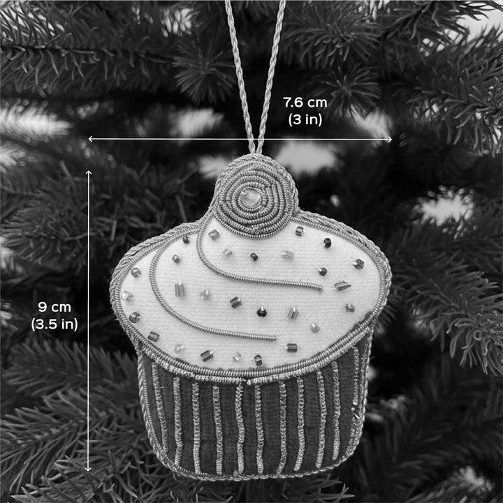 White Big Cupcake Cotton Premium Zardozi Ornament