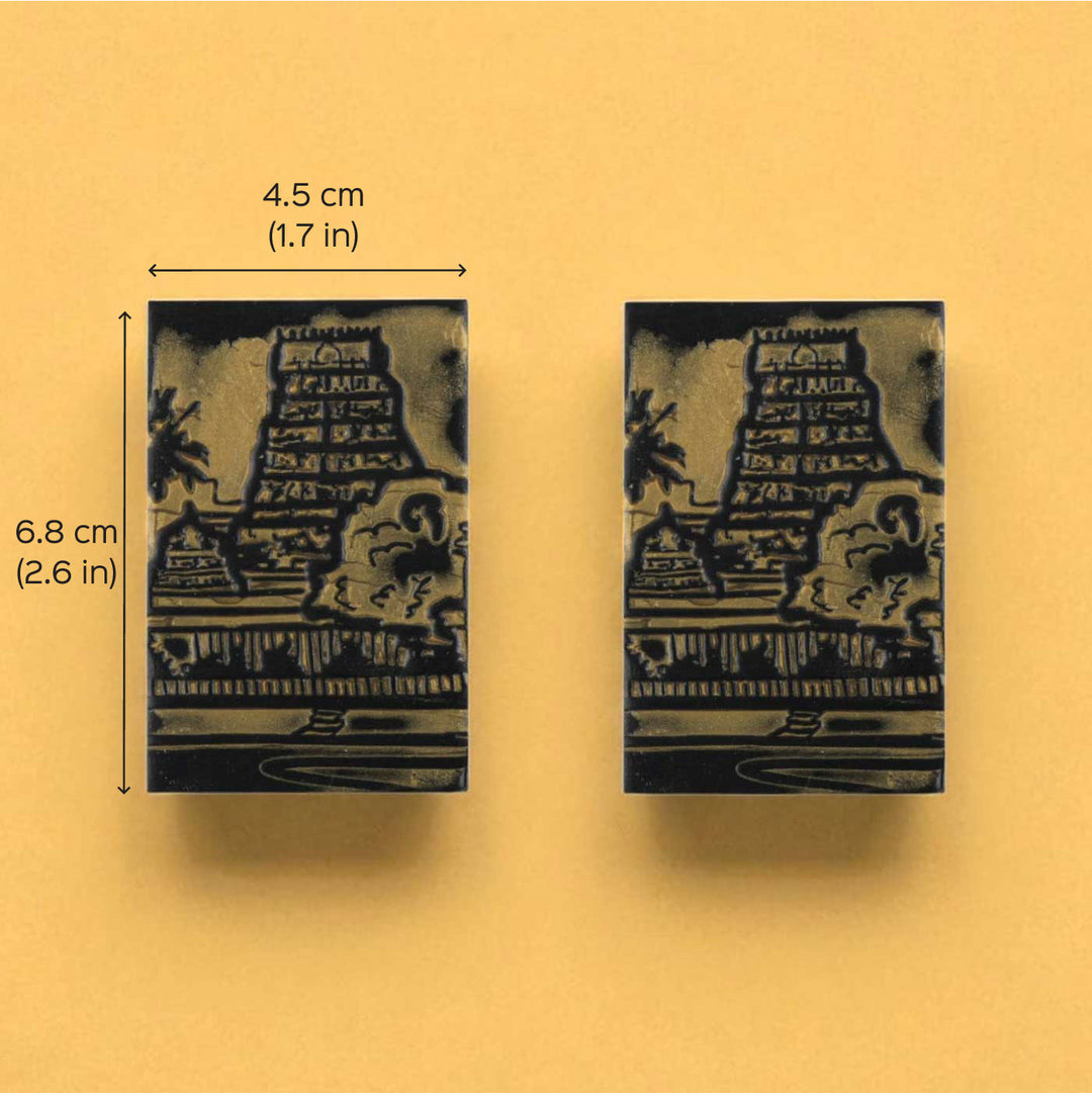 Handmade Polymer Clay Mylapore Kapaleeshwarar Temple Design Earrings