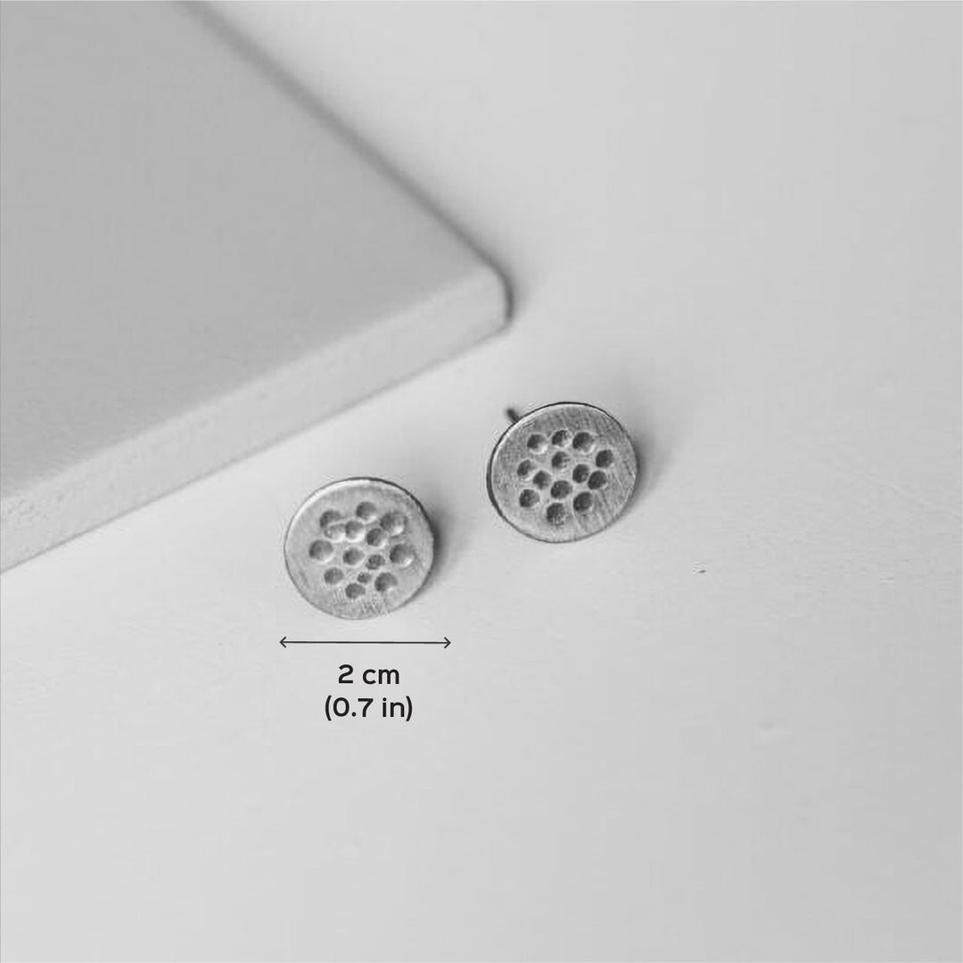 Handmade Beaten Circular Stud Brass Earrings