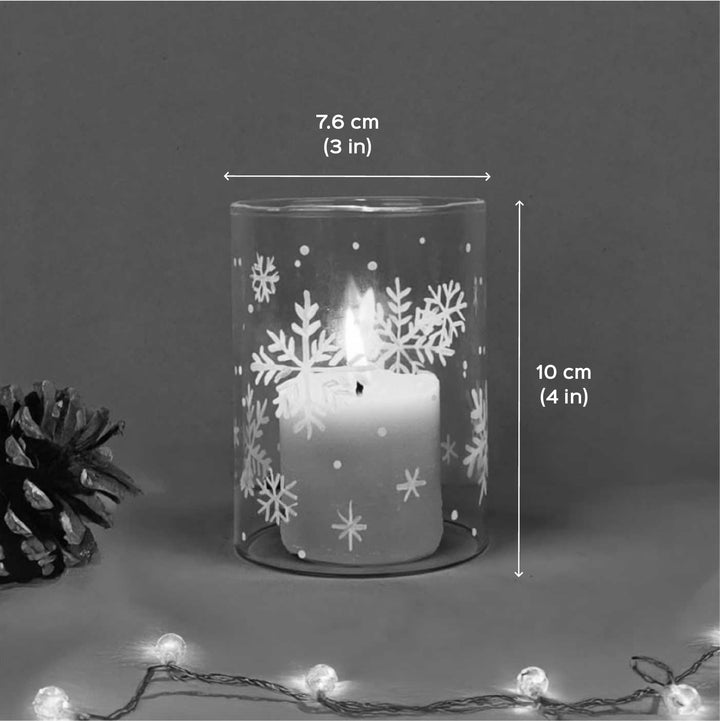Handpainted Crystal Snow Glass Votive Candle Holder