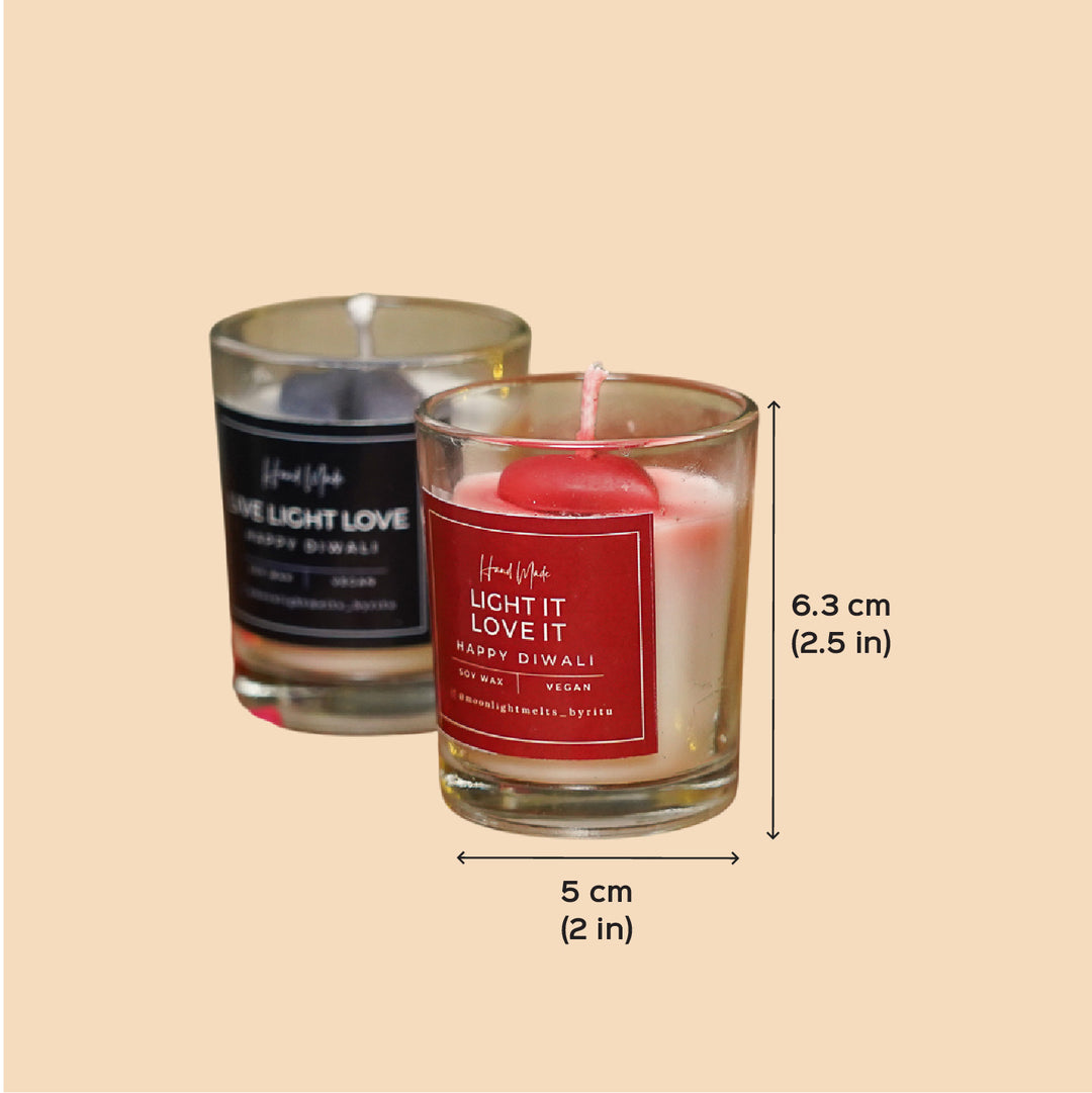 Handmade Teen Patti Honey Suckle Peach Glass Scented Candle | Set Of 4
