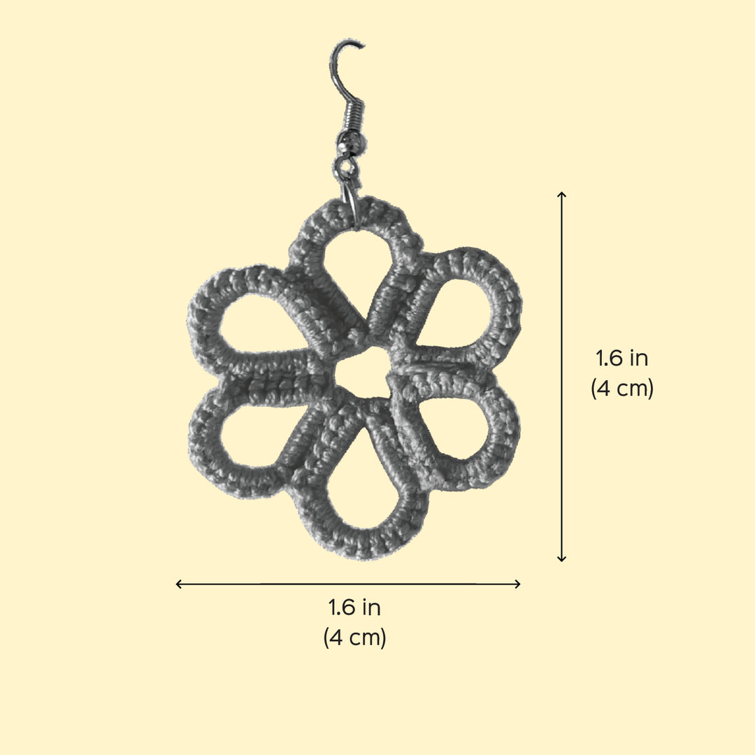 Handmade Tatting Pink Daisy-Inspired Cotton Lace Earrings