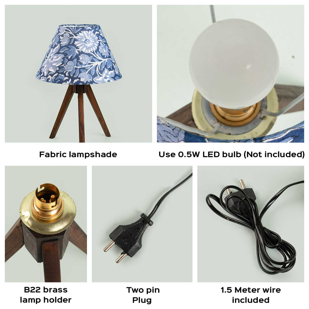 Wooden Tripod Lamp With Printed Fabric Shade - Zwende