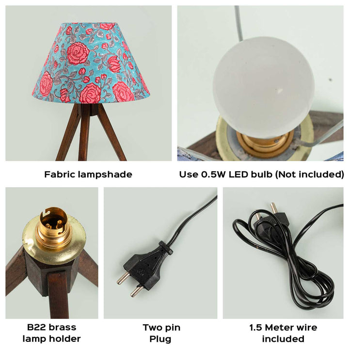 Wooden Tripod Lamp With Block Printed Fabric Shade - Zwende