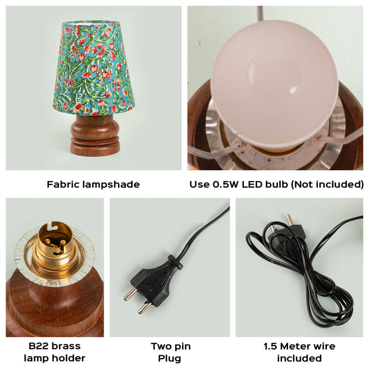 Wooden Mini Table Lamp With Printed Fabric Shade
