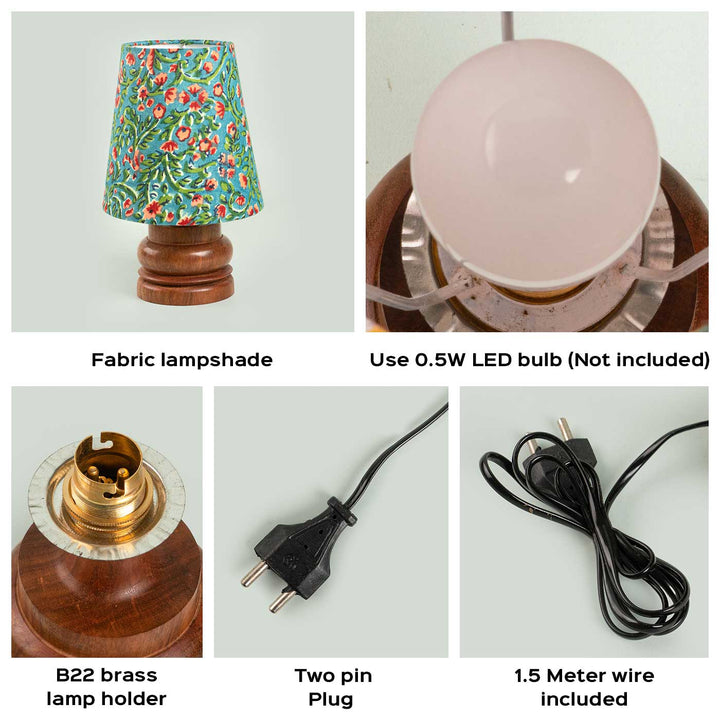 Wooden Mini Table Lamp With Printed Fabric Shade - Zwende