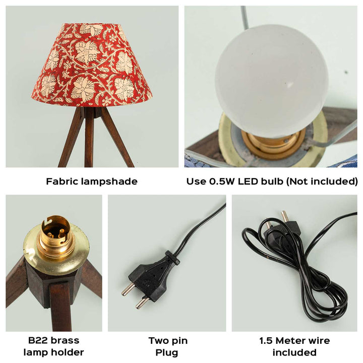 Wooden Tripod Lamp With Block Printed Fabric Shade - Zwende