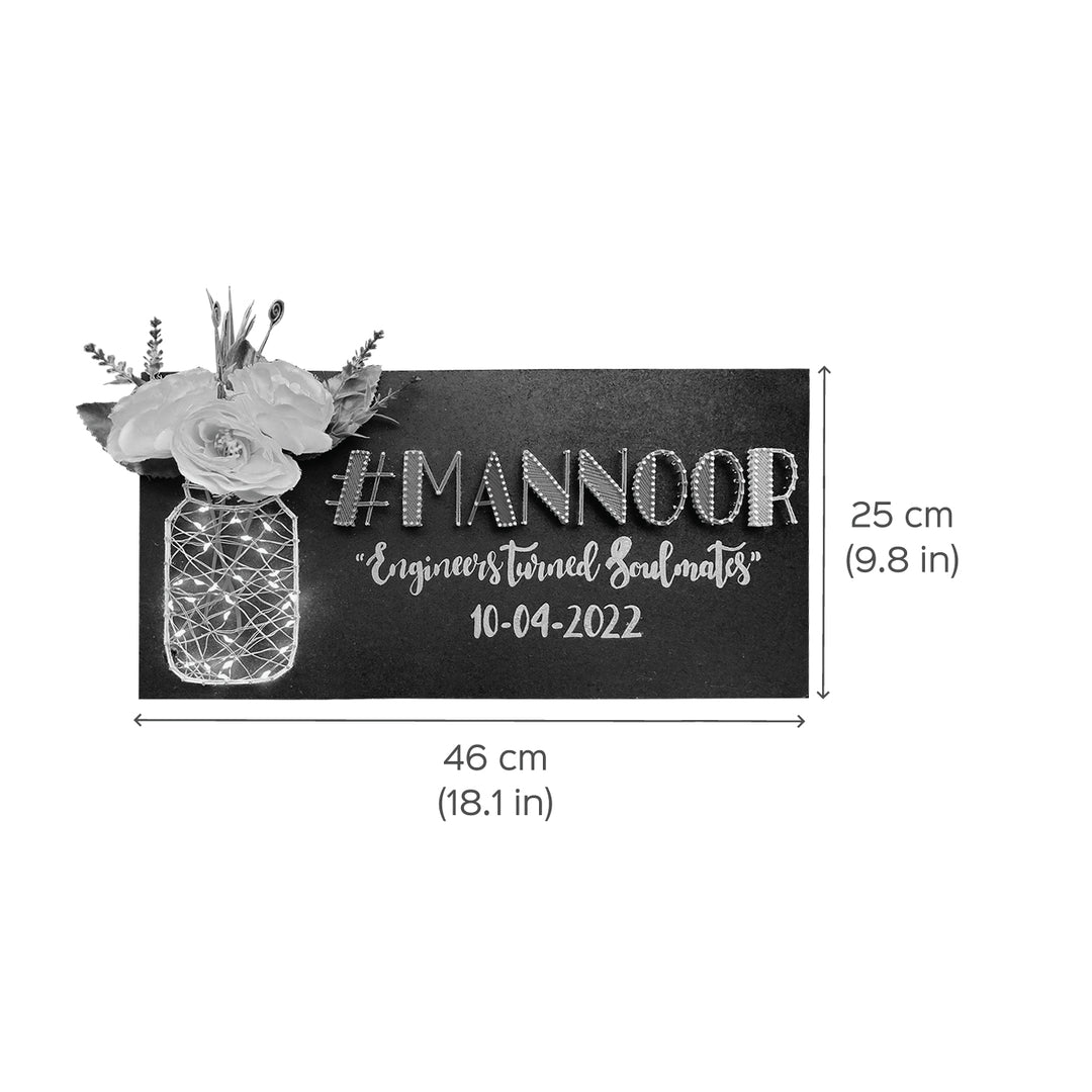 Mason Jar String Art Couple Hashtag Nameplate with Lights - Zwende