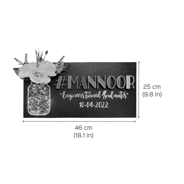 Mason Jar String Art Couple Hashtag Nameplate with Lights - Zwende