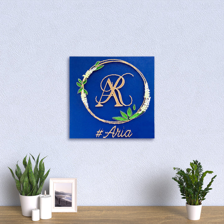 String Art Leaf Wreath Personalized Wedding Couple Hashtag Nameplate
