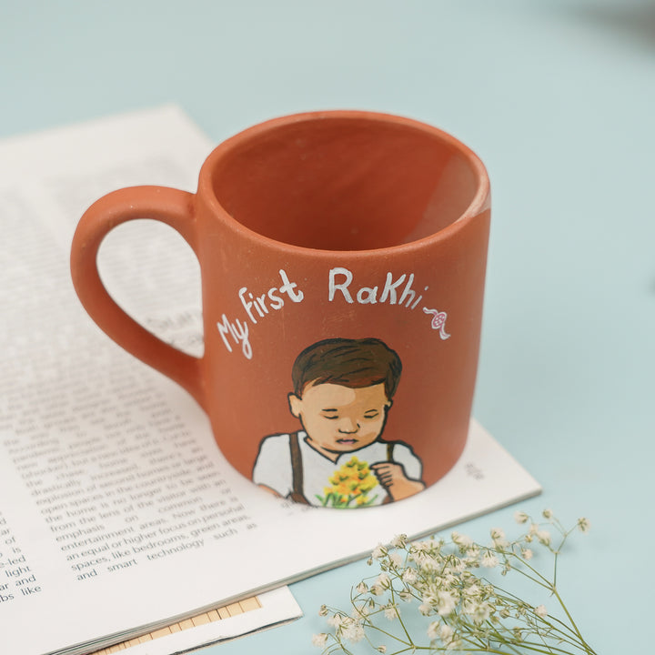 Photo Personalized Handmade My First Rakhi Hamper Includes 1 Mug 1 Rakhi - Angled Top View of Mug