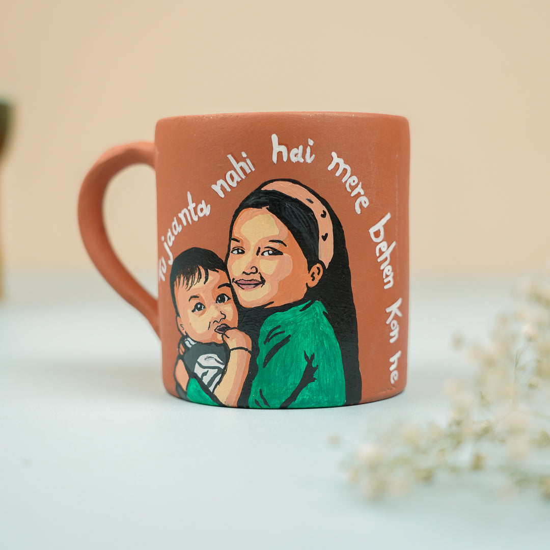 Photo Personalized Handmade Mere Behan Theme Rakhi Hamper | Includes 1 Mug, 2 Rakhi