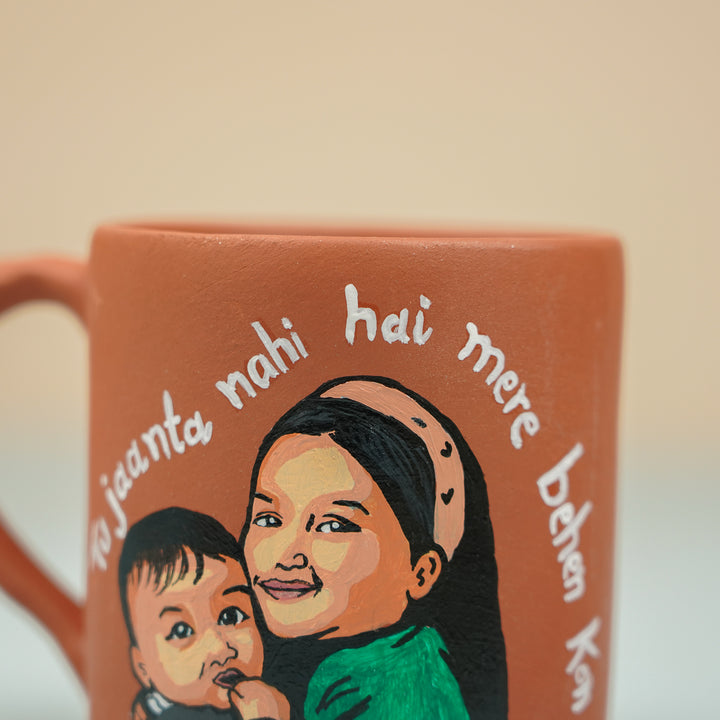 Photo Personalized Handmade Mere Behan Theme Rakhi Hamper | Includes 1 Mug, 2 Rakhi