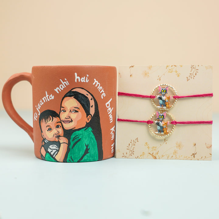 Photo Personalized Handmade Mere Behan Theme Rakhi Hamper | Includes 1 Mug, 2 Rakhi