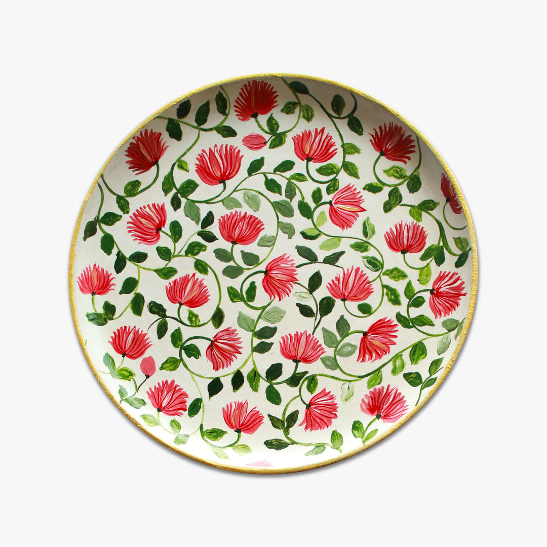 Handpainted Wooden Wall Plate With Floral Artwork - Set Of 2