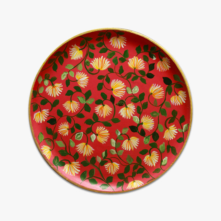 Handpainted Wooden Wall Plate With Floral Artwork - Set Of 2