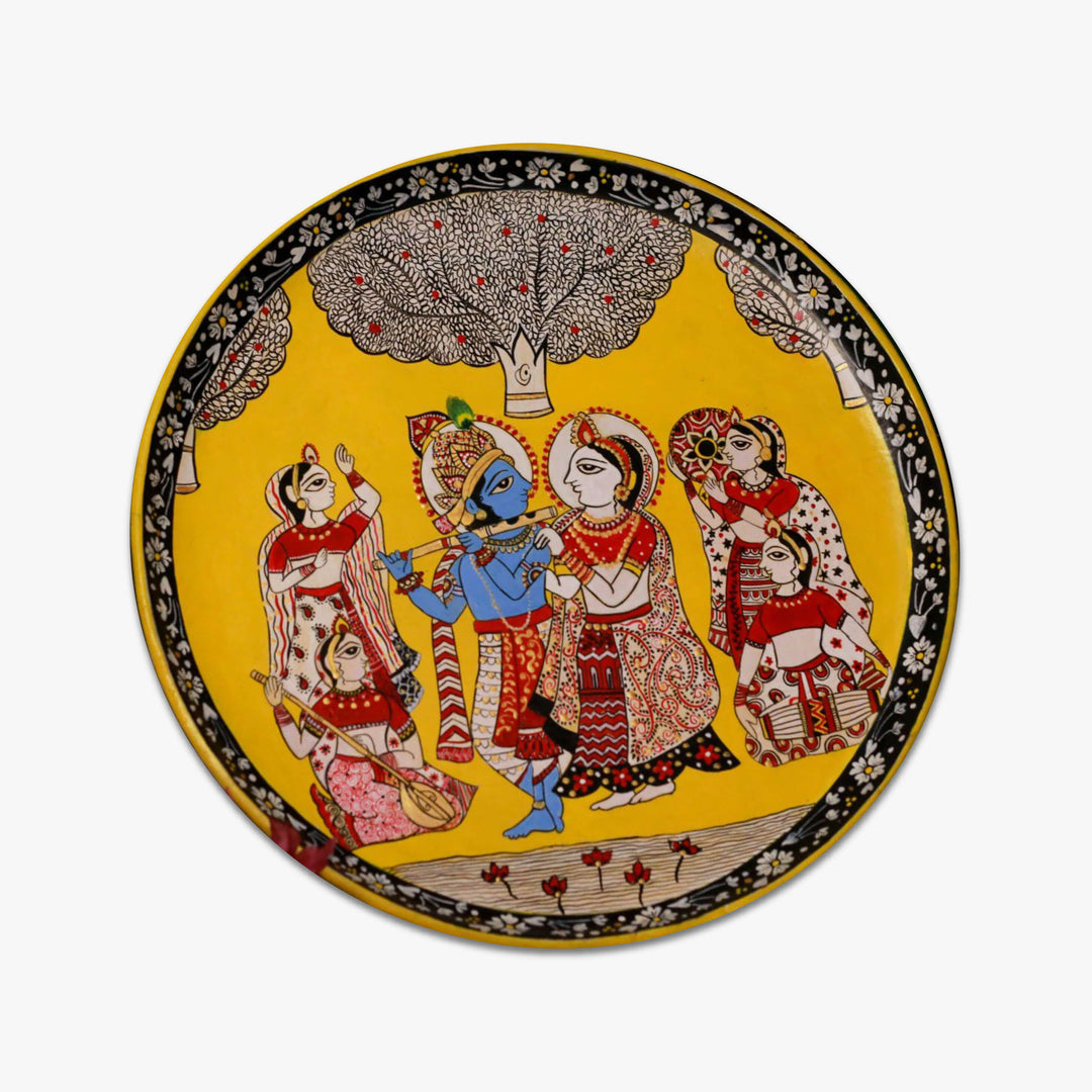 Handpainted Wooden Wall Plate With Krishna Artwork - Set Of 2