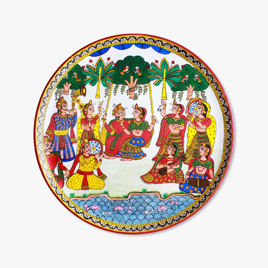 Handpainted Wooden Wall Plate With Rajasthani Artwork (Large)