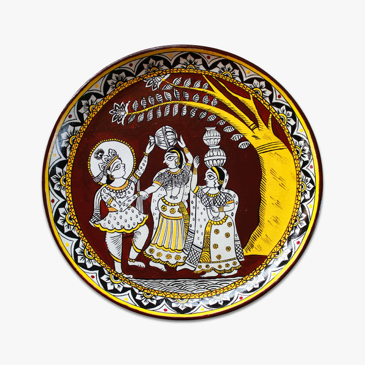 Handpainted Wooden Wall Plate With Krishna Artwork