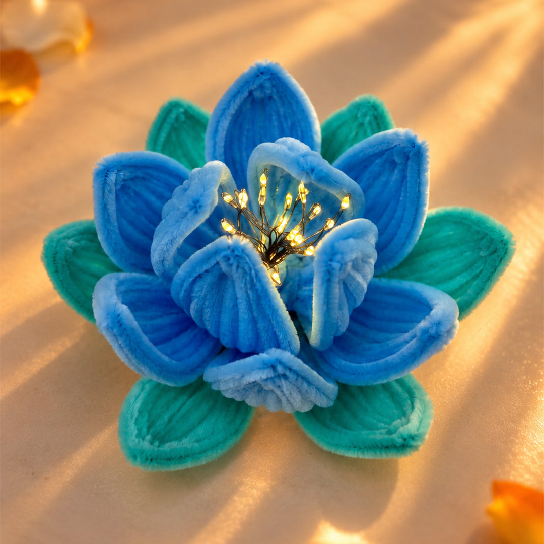 Handcrafted Phool Bai Blue Lotus Pipe Cleaner LED Tealight Holder