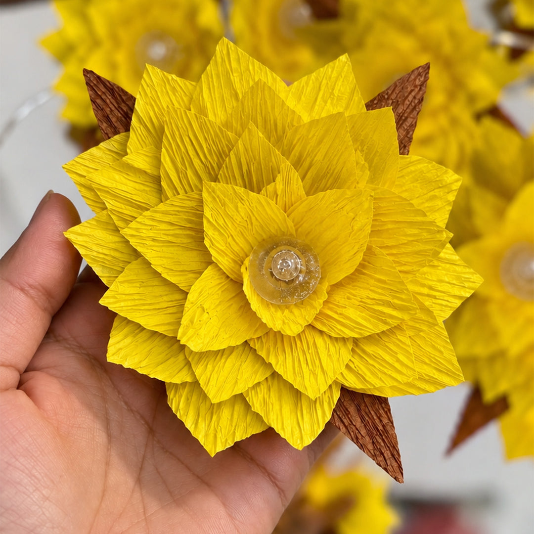 Handmade Phool Jhalar Crepe Paper Flower LED Fairy Light For Festive Decor - Yellow & Brown