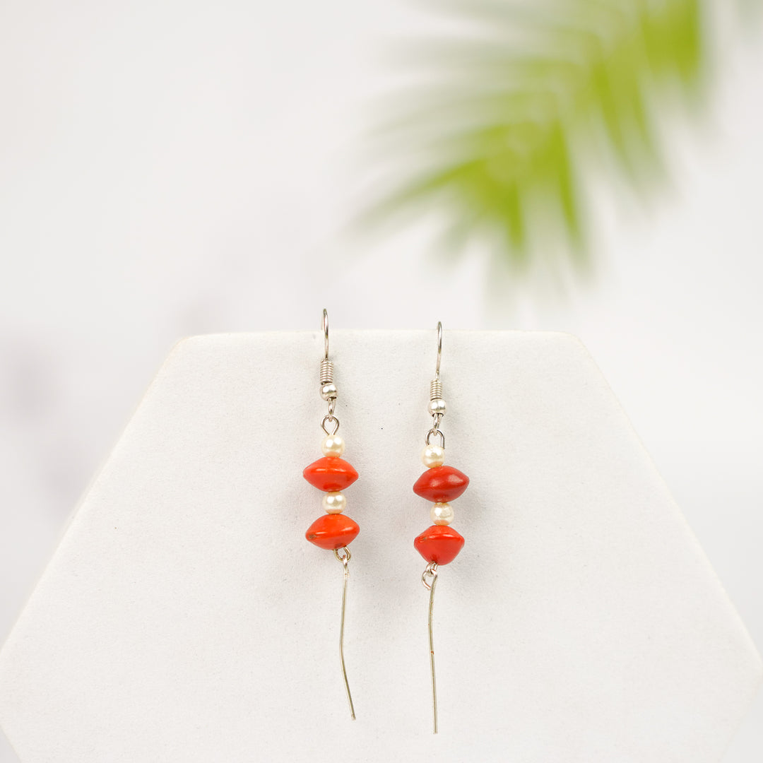 Handmade Beaded Red two - Step Design Gunj Seed Earrings