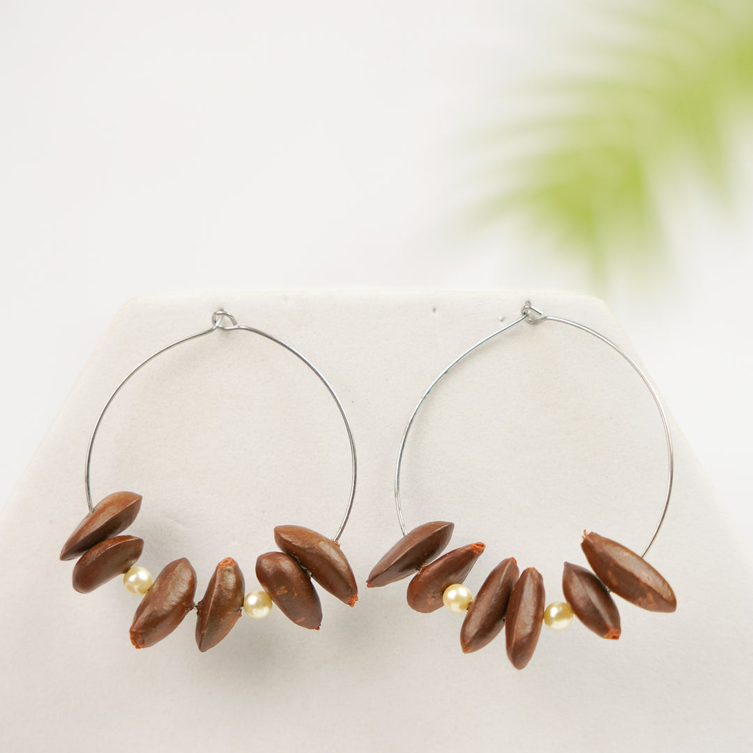 Handmade Beaded Brown Sitaphal Hoop Seed Earrings
